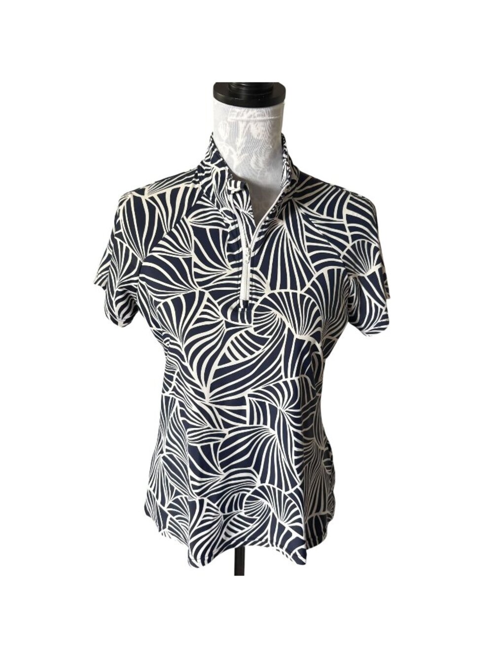 Tzu Tzu Womens Short Sleeve Golf Top Shirt Navy Blue White Size Large